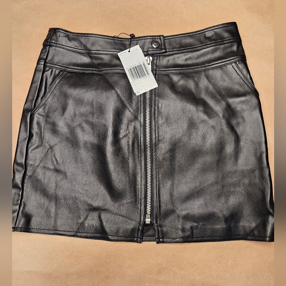 New Mango Faux-Leather Zip Mini Skirt